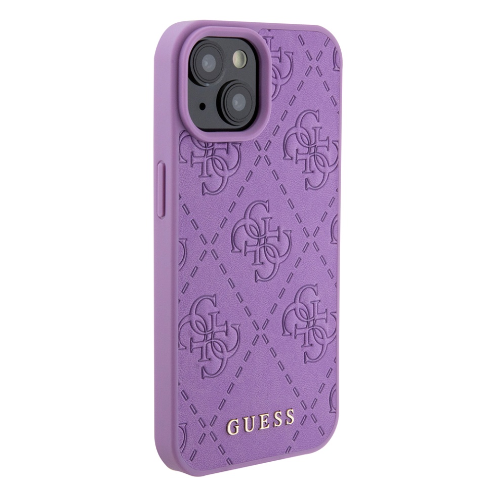 Husa pentru iPhone 15 cu snur, Leather 4G Stamped, Guess - Mov - 3 | YEO