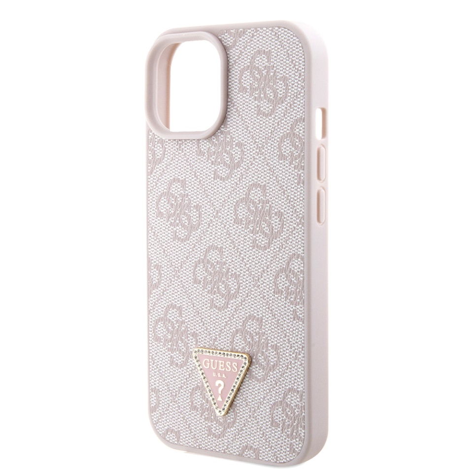Husa pentru iPhone 15 cu snur, Leather Metal Logo Strass Crossbody, Guess - Roz - 2 | YEO