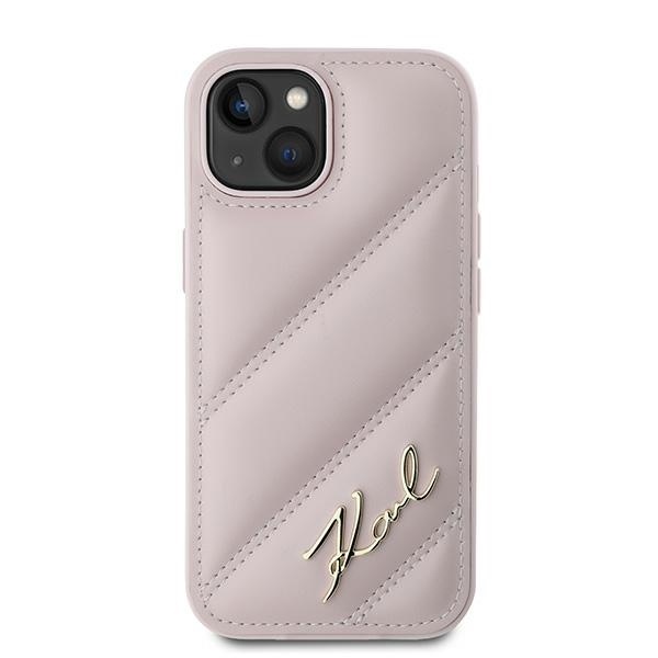 Husa pentru iPhone 15, Diagonal Quilted Script, Karl Lagerfeld - Roz - 2 | YEO