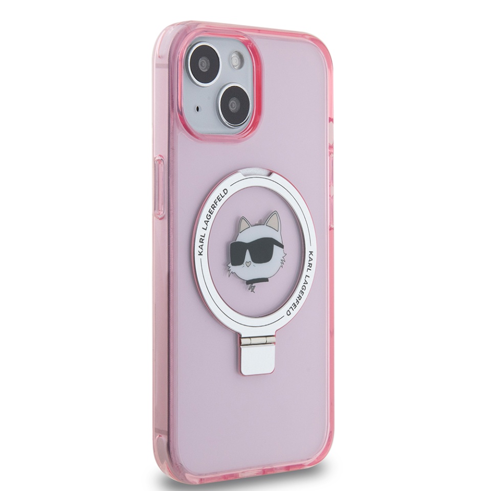 Husa pentru iPhone 15, Hardcase Ring Stand MagSafe, Karl Lagerfeld - Roz - 2 | YEO