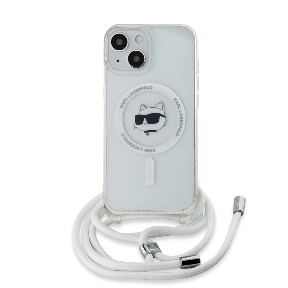 Husa pentru iPhone 15, Karl Lagerfeld, IML Crossbody MagSafe, Transparent Choupette Head&Cord - 1 | YEO