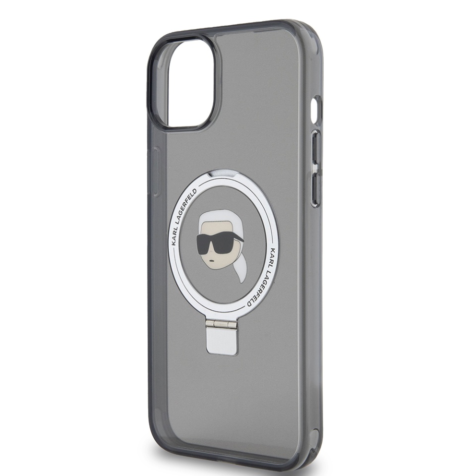 Husa pentru iPhone 15 Plus, Hardcase Ring Stand MagSafe, Karl Lagerfeld - Negru - 1 | YEO