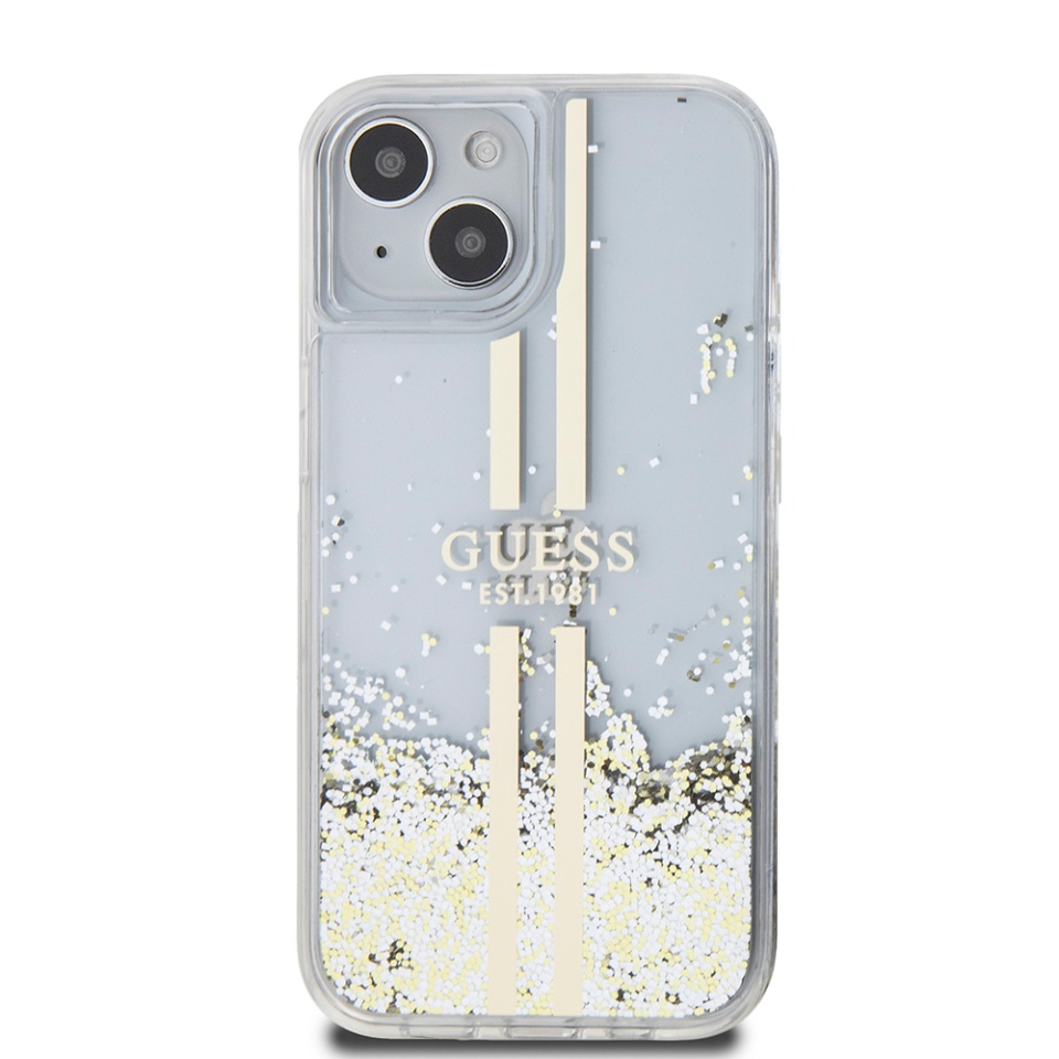 Husa pentru iPhone 15 Plus, Liquid Glitter Gold Stripes, Guess - Transparenta - 1 | YEO
