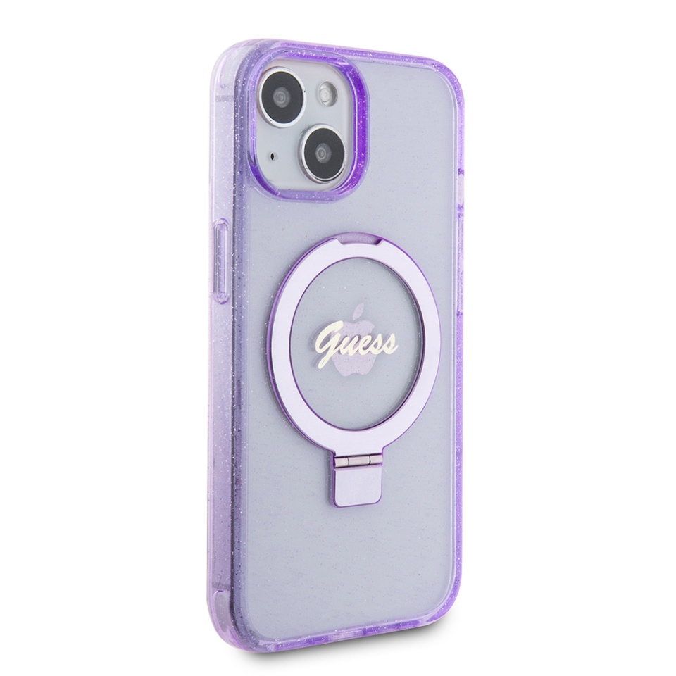 Husa pentru iPhone 15 Plus Ring Stand Script Glitter, Guess - Mov - 3 | YEO