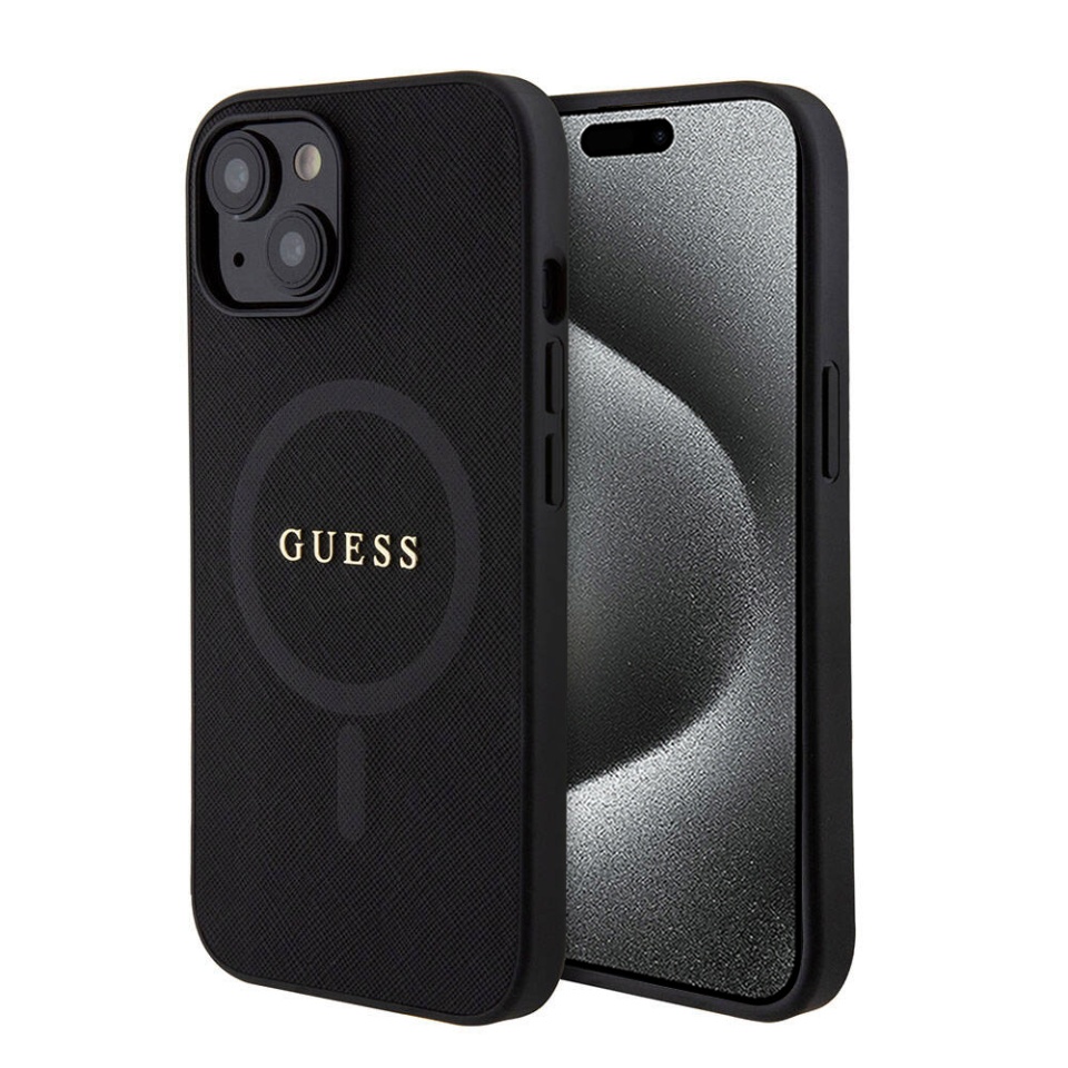 Husa pentru iPhone 15 Plus Saffiano MagSafe, Guess - Negru