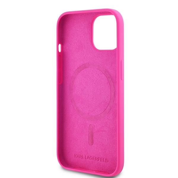 Husa pentru iPhone 15 Plus, Silicone MagSafe, Karl Lagerfeld - Fucsia - 1 | YEO
