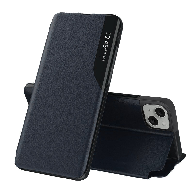 Husa pentru iPhone 15 Plus, SKYDDAR INNOVATION, eFold, tip carte, Albastru, set cu sticker