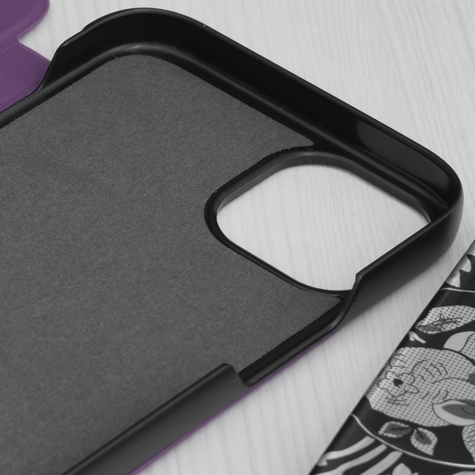 Husa pentru iPhone 15 Plus, SKYDDAR INNOVATION, eFold, tip carte, Mov, set cu sticker - 2 | YEO