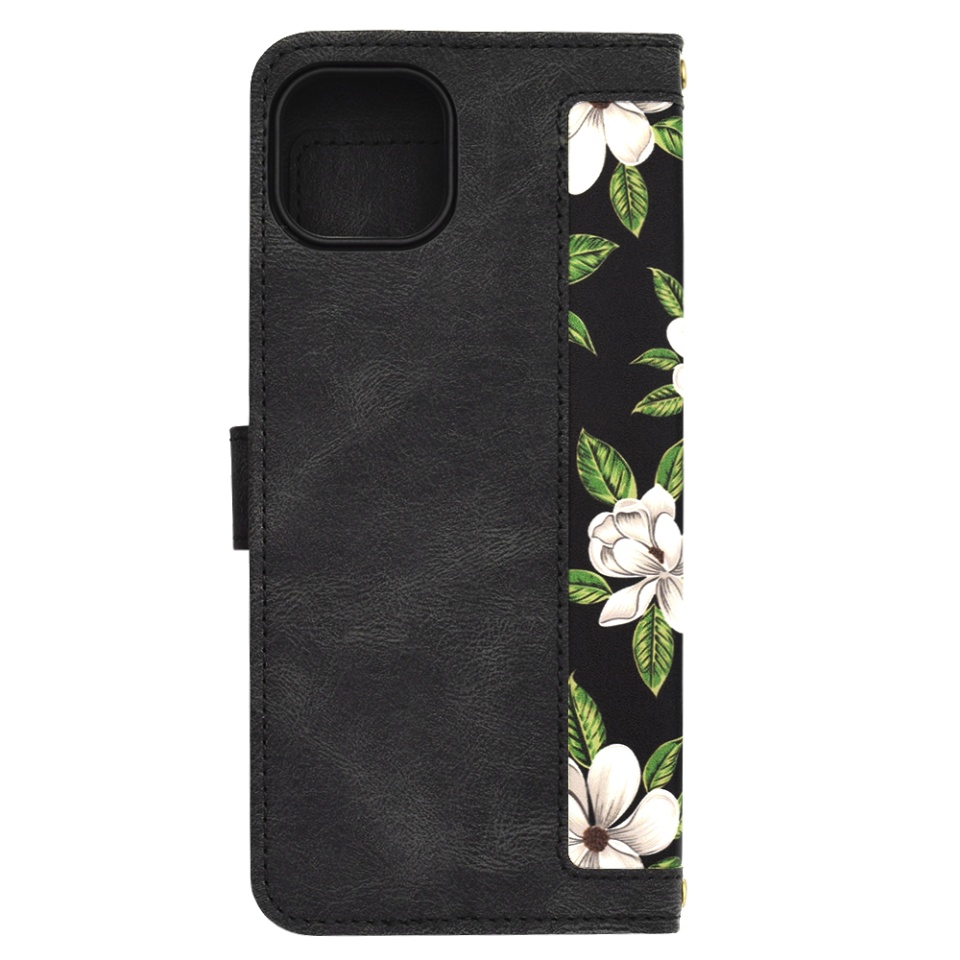 Husa pentru iPhone 15 Plus, SKYDDAR INNOVATION, Floral Wallet, din Piele Ecologică cu Design Floral, Protecție 360°, Stand Integrat, Buzunare pentru Carduri, Negru, set cu sticker - 2 | YEO