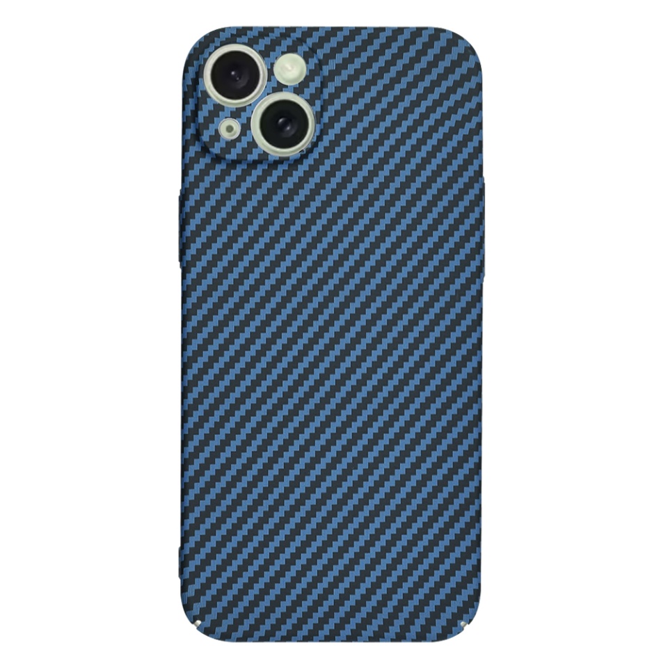 Husa pentru iPhone 15 Plus, SKYDDAR INNOVATION, textura carbon, Carbonite FiberShell, Cyan, set cu sticker - 2 | YEO