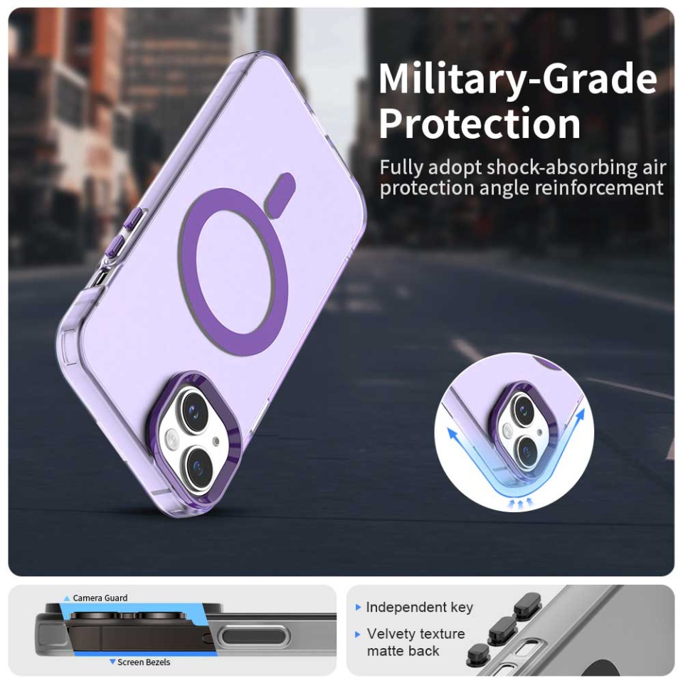 Husa pentru iPhone 15 Plus, SKYDDAR INOVATION, CandyCase, Magsafe, set cu sticker, Mov - 3 | YEO