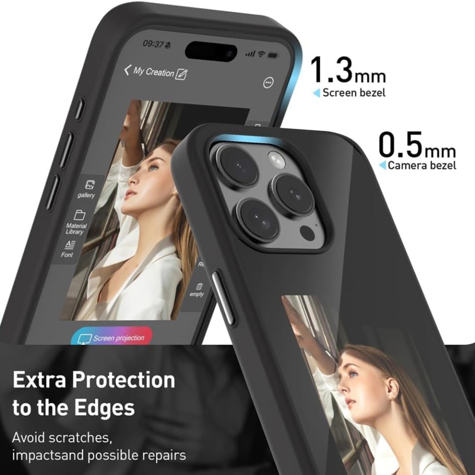 Husa pentru iPhone 15 Pro cu ecran NFC E-Ink, Silicon, SKDR SmartCover - Negru - 2 | YEO