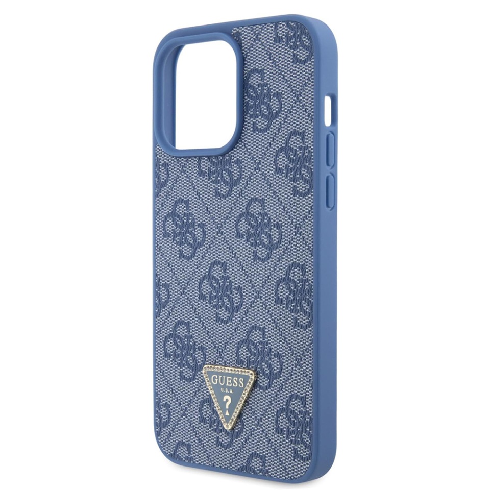 Husa pentru iPhone 15 Pro cu snur, Leather Metal Logo Strass Crossbody, Guess - Albastru - 3 | YEO