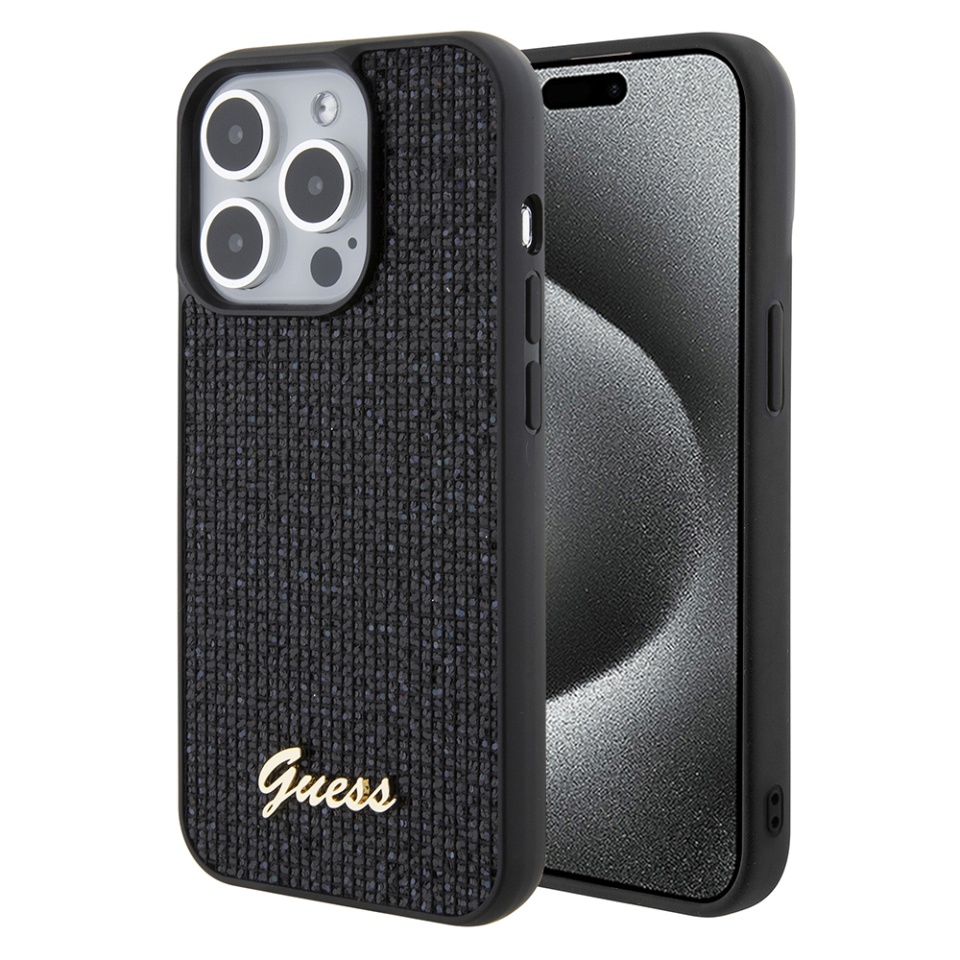 Husa pentru iPhone 15 Pro, Disco Metal Logo, Guess, Negru