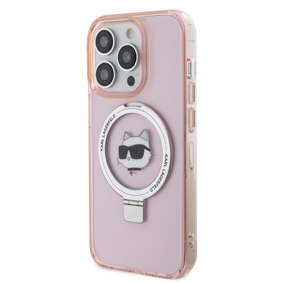 Husa pentru iPhone 15 Pro, Hardcase Ring Stand MagSafe, Karl Lagerfeld - Roz - 3 | YEO