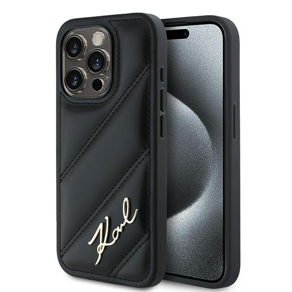 Husa pentru iPhone 15 Pro Max, Diagonal Quilted Script, Karl Lagerfeld - Negru
