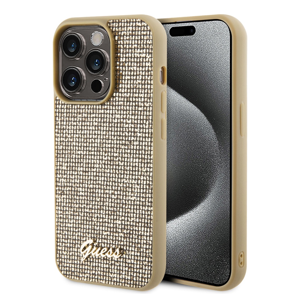 Husa pentru iPhone 15 Pro Max, Disco Metal Logo, Guess, Auriu