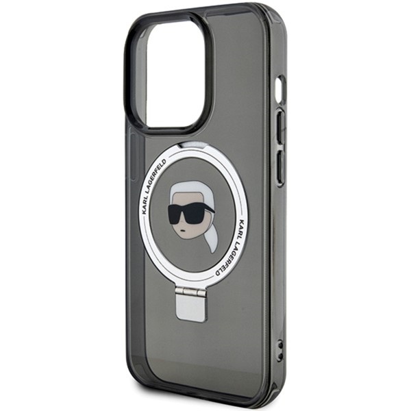 Husa pentru iPhone 15 Pro Max, Hardcase Ring Stand MagSafe, Karl Lagerfeld - Negru - 1 | YEO