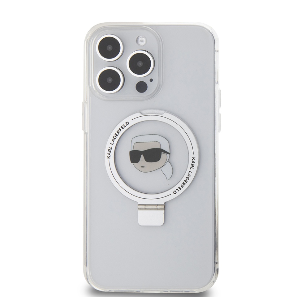Husa pentru iPhone 15 Pro Max, Hardcase Ring Stand MagSafe, Karl Lagerfeld - Alb - 3 | YEO