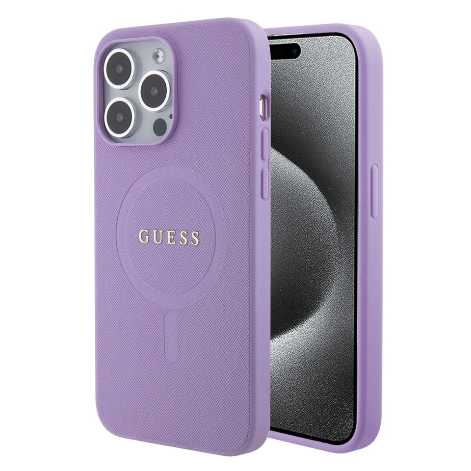 Husa pentru iPhone 15 Pro Max Saffiano MagSafe, Guess - Mov