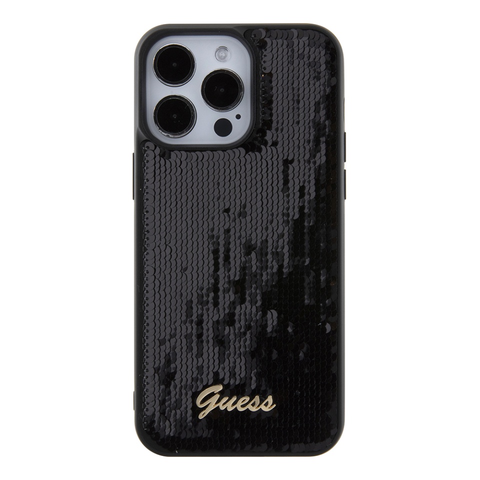 Husa pentru iPhone 15 Pro Max, Sequin Script Metal, Guess - Negru - 2 | YEO