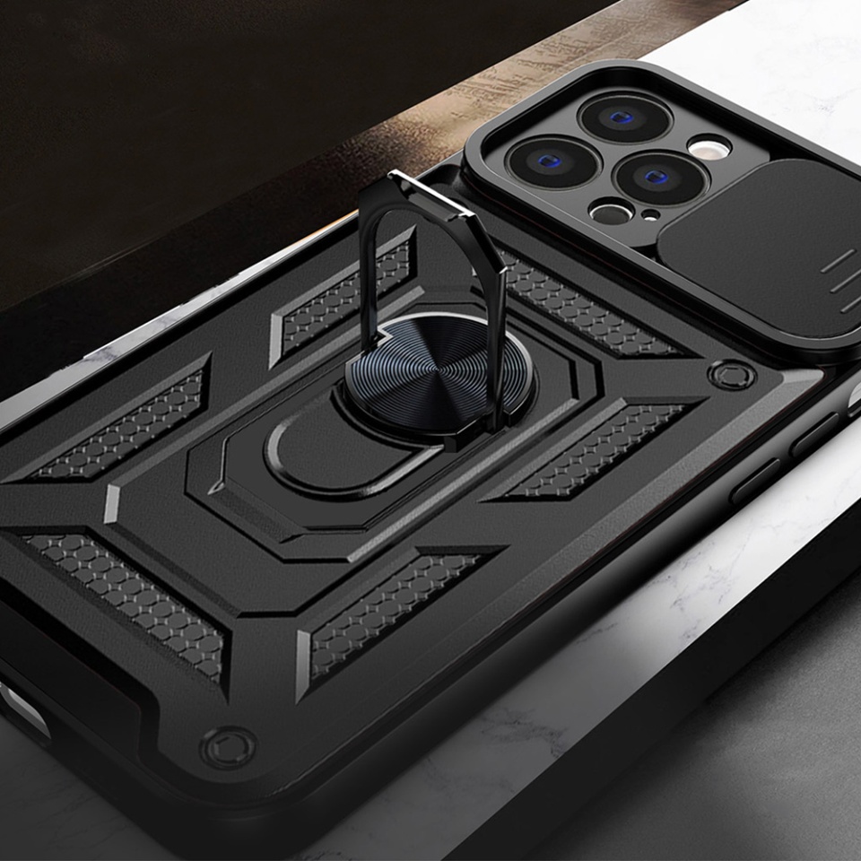 Husa pentru iPhone 15 Pro Max, SKYDDAR INNOVATION, CamShield, Albastru, set cu sticker - 3 | YEO