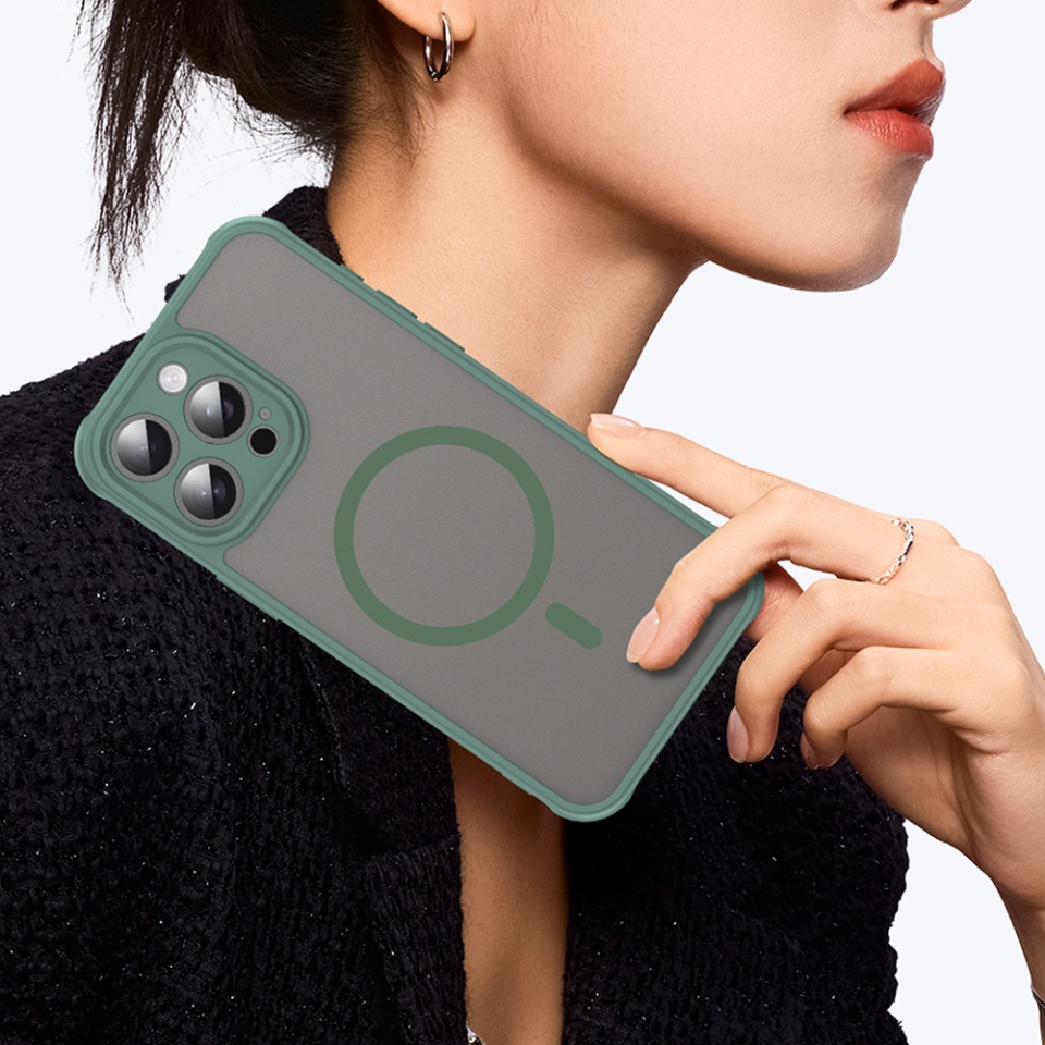 Husa pentru iPhone 15 Pro Max, SKYDDAR INNOVATION, HaloFrost MagSafe II, Antisoc, set cu sticker, Verde - 5