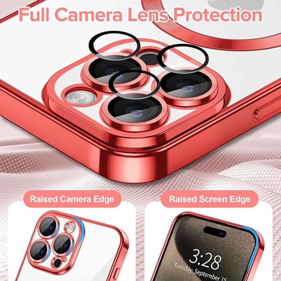Husa pentru iPhone 15 Pro Max, SKYDDAR INNOVATION, Luxury Shield Magsafe, Protectie Antisoc, Rosu, set cu sticker - 3 | YEO