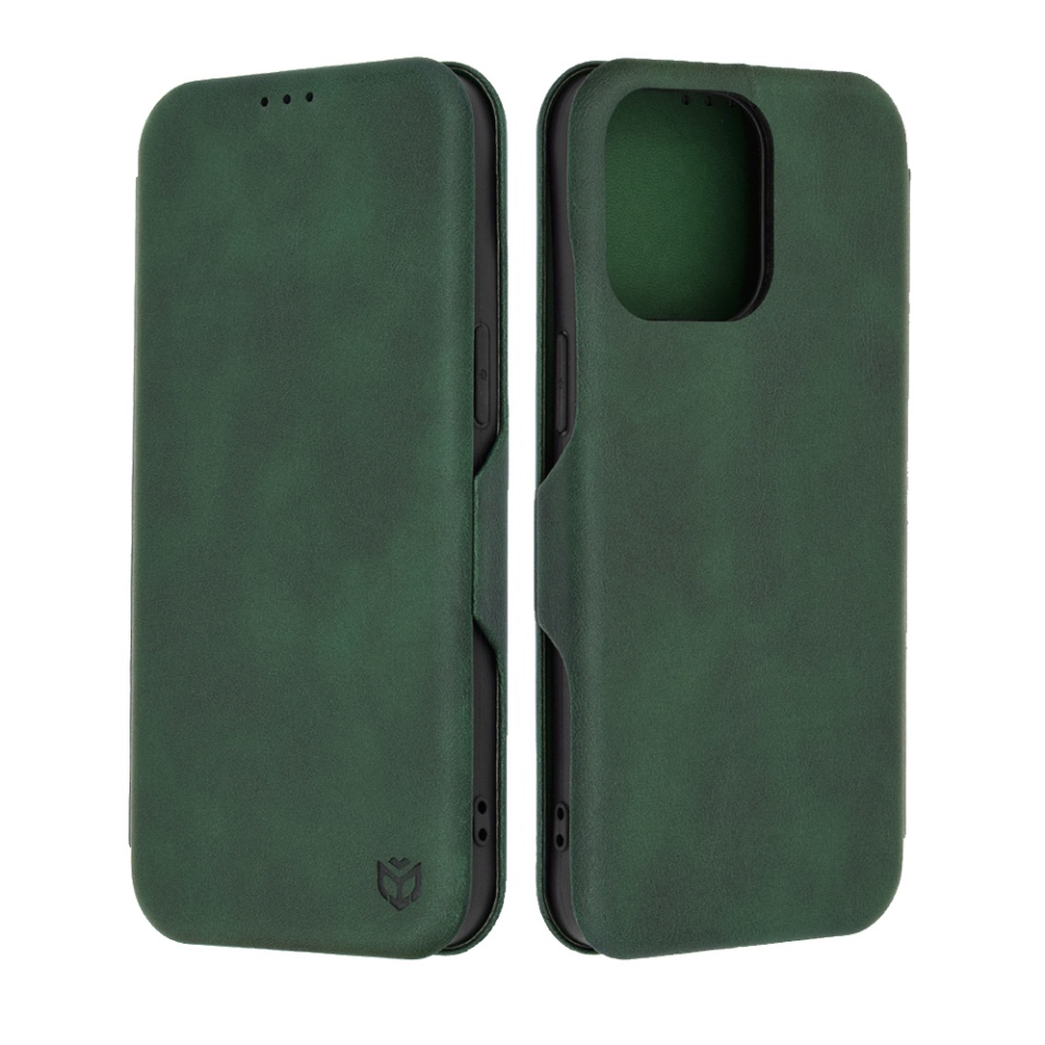 Husa pentru iPhone 15 Pro Max, SKYDDAR INNOVATION, Safe Wallet tip carte din Piele Ecologica, Suport Carduri, Inchidere Magnetica, Verde, set cu sticker