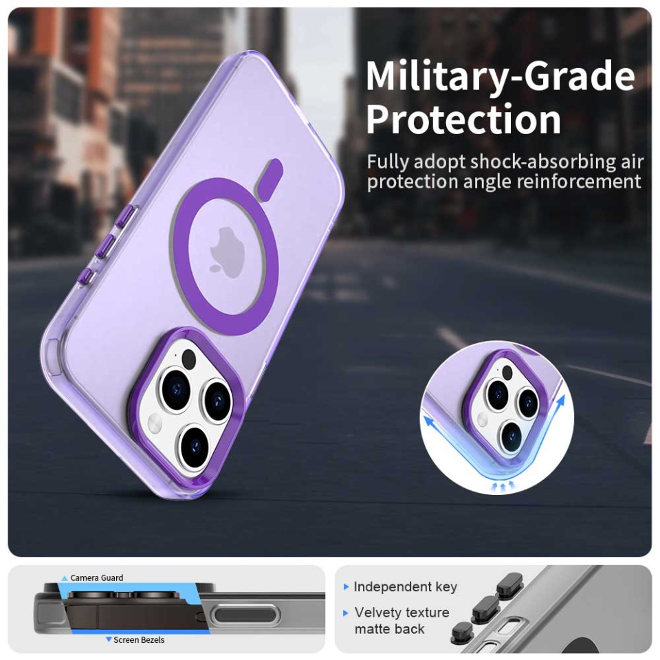 Husa pentru iPhone 15 Pro Max, SKYDDAR INOVATION, CandyCase, Magsafe, set cu sticker, Mov - 3 | YEO