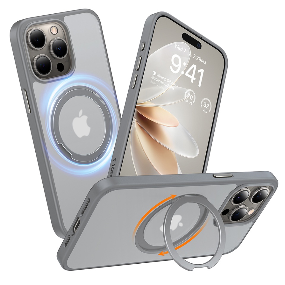 Husa pentru iPhone 15 Pro Max, Torras Ostand Pro MagSafe, Gri - 2 | YEO