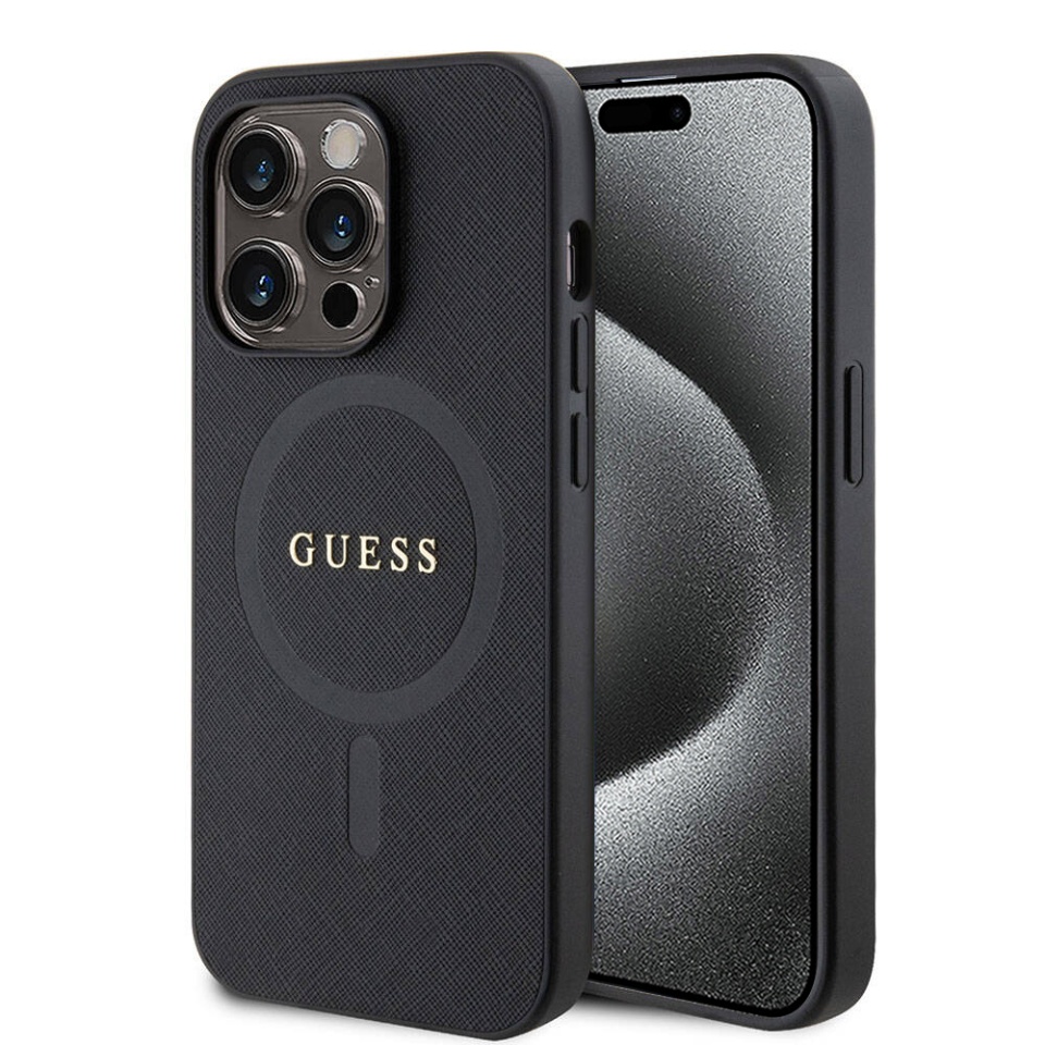 Husa pentru iPhone 15 Pro Saffiano MagSafe, Guess - Negru