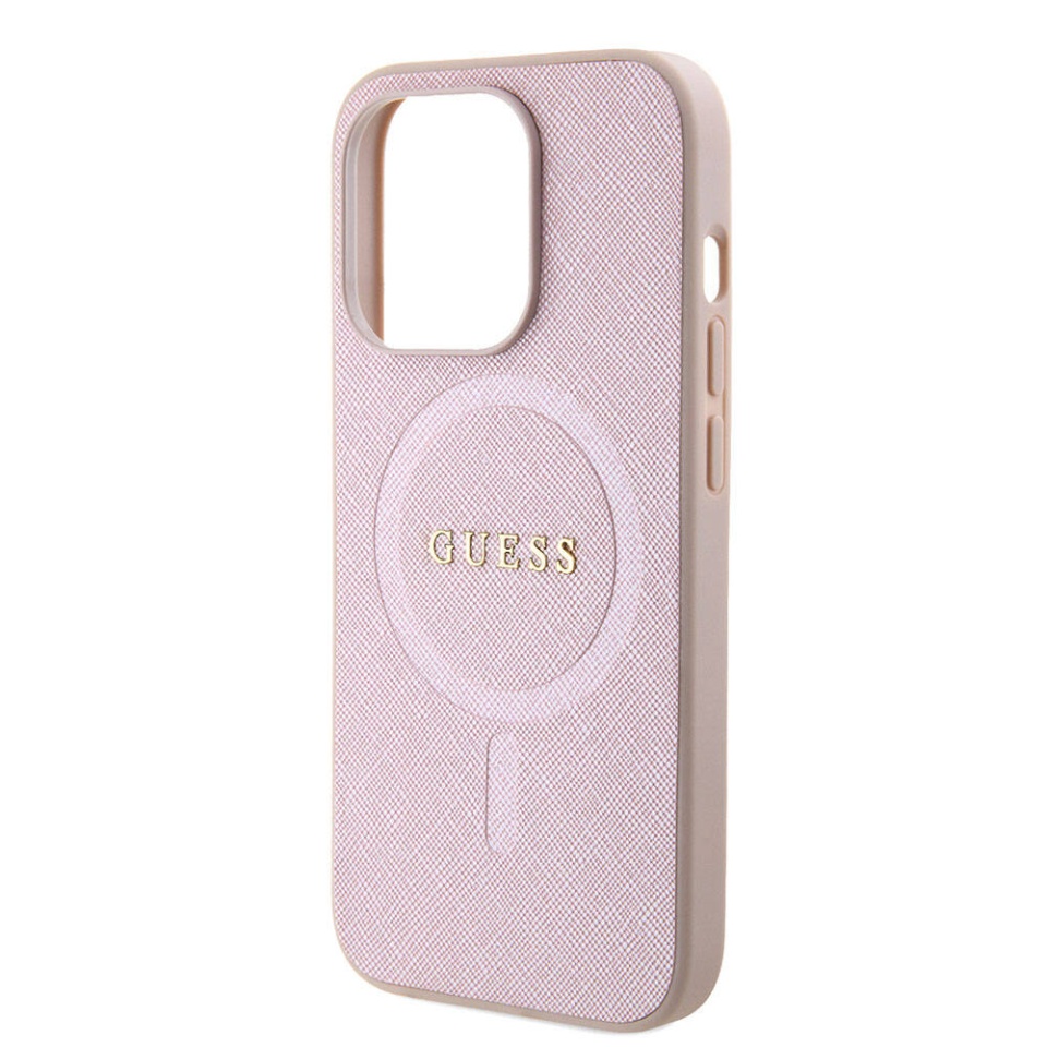 Husa pentru iPhone 15 Pro Saffiano MagSafe, Guess - Roz - 3 | YEO
