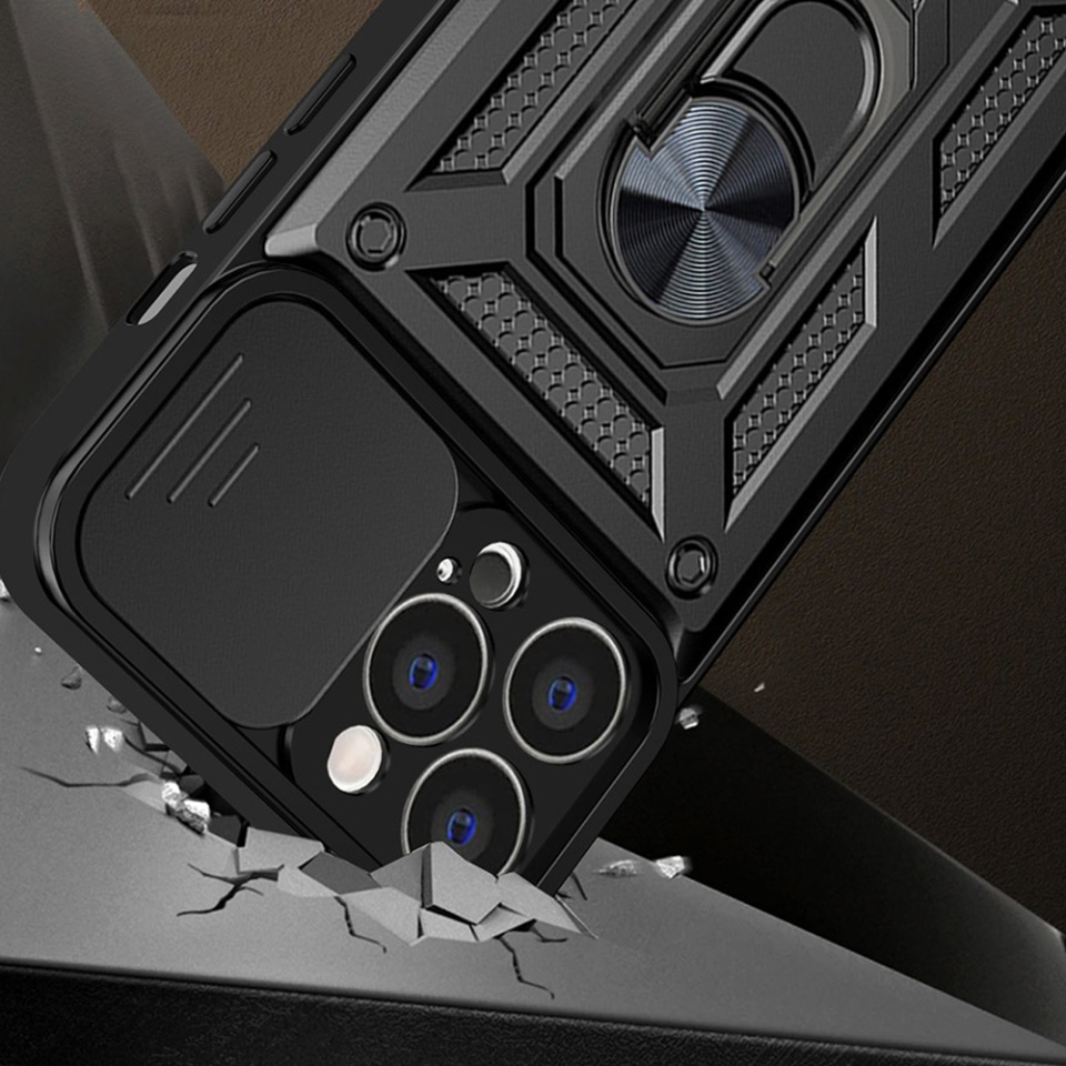 Husa pentru iPhone 15 Pro, SKYDDAR INNOVATION, CamShield, Albastru, set cu sticker - 1 | YEO