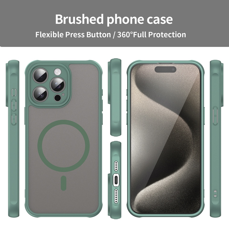 Husa pentru iPhone 15 Pro, SKYDDAR INNOVATION, HaloFrost MagSafe II, Antisoc, set cu sticker, Verde - 2 | YEO