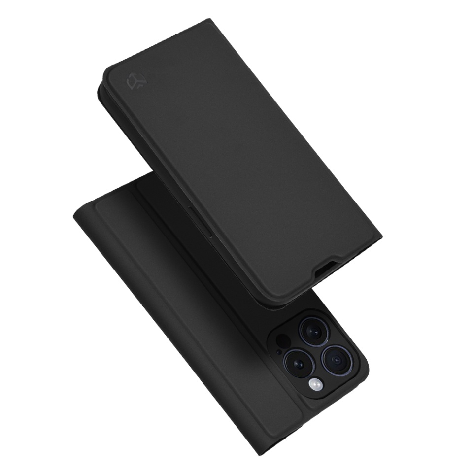 Husa pentru iPhone 15 Pro, SKYDDAR INNOVATION, Magskin Book, tip Carte cu Portofel Interior, set cu sticker, Negru