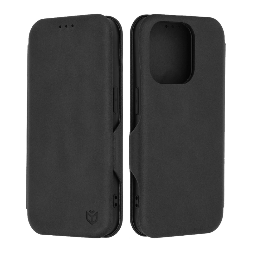 Husa pentru iPhone 15 Pro, SKYDDAR INNOVATION, Safe Wallet tip carte din Piele Ecologica, Suport Carduri, Inchidere Magnetica, Negru, set cu sticker