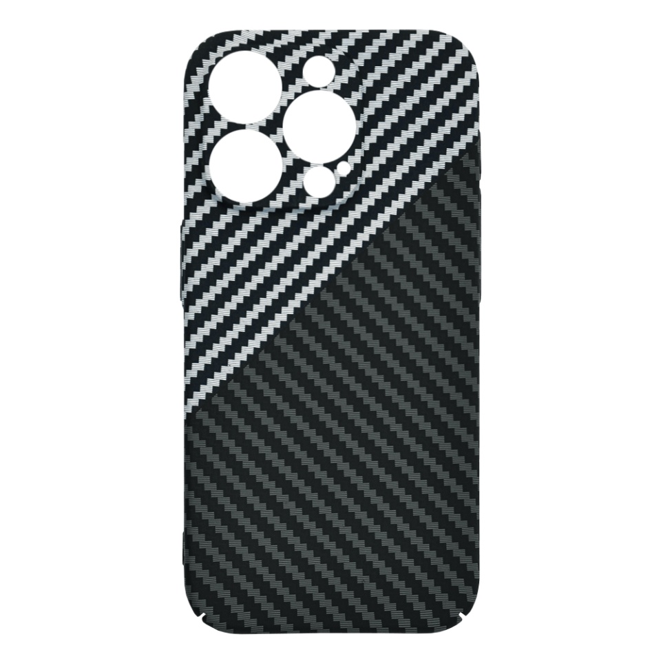 Husa pentru iPhone 15 Pro, SKYDDAR INNOVATION, textura carbon, Carbonite FiberShell, Gri, set cu sticker - 3 | YEO