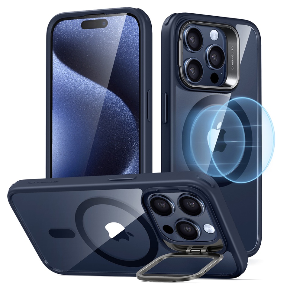 Husa pentru iPhone 15 Pro, slim MagSafe, Classic Hybrid HaloLock Kickstand ESR - Albastru