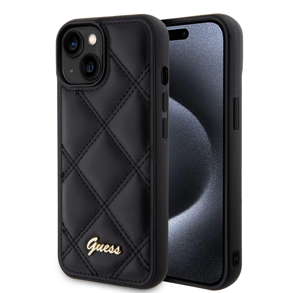 Husa pentru iPhone 15 Quilted Metal Logo, Guess - Negru