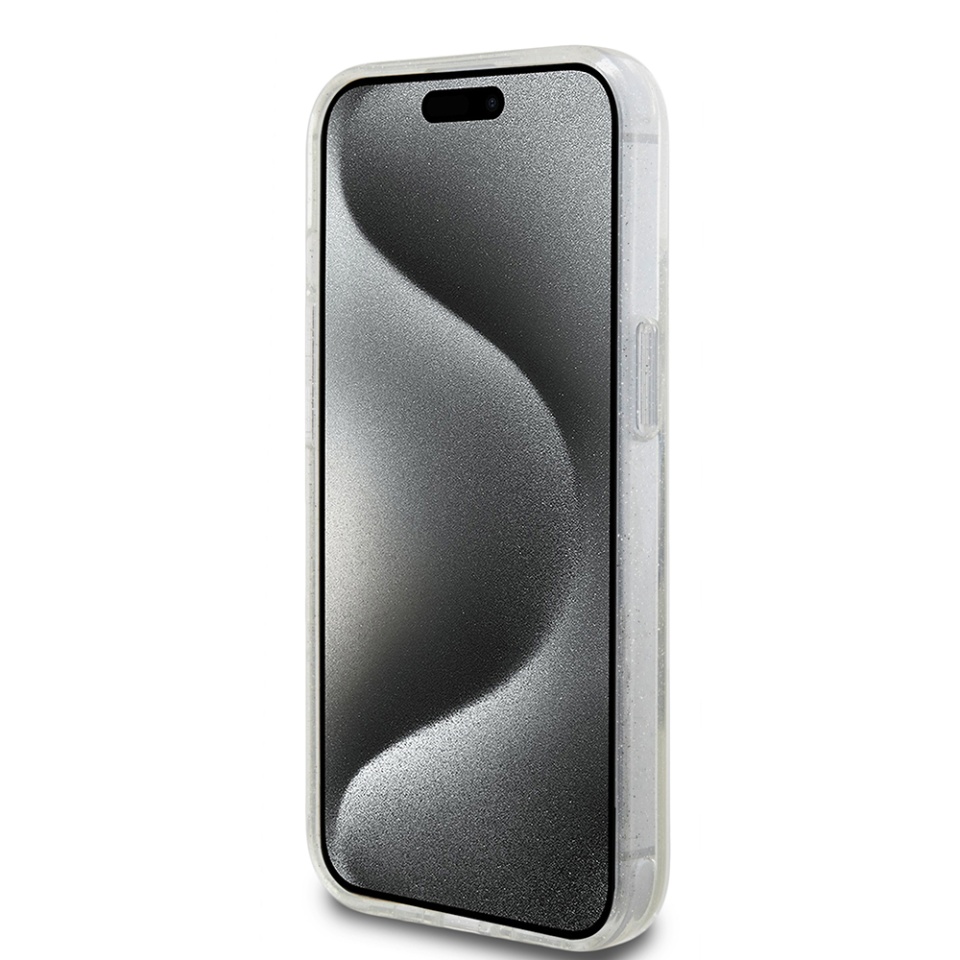 Husa pentru iPhone 15 Ring Stand Script Glitter, Guess - Transparent - 1 | YEO