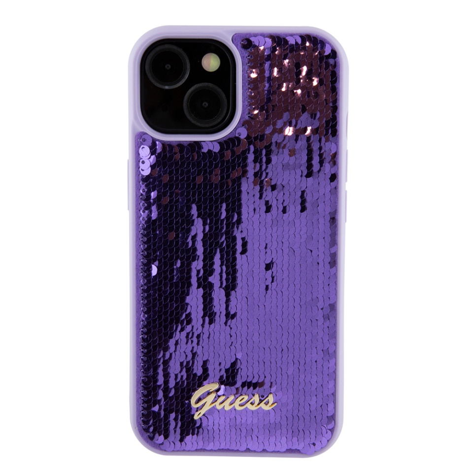 Husa pentru iPhone 15, Sequin Script Metal, Guess - Mov - 1 | YEO