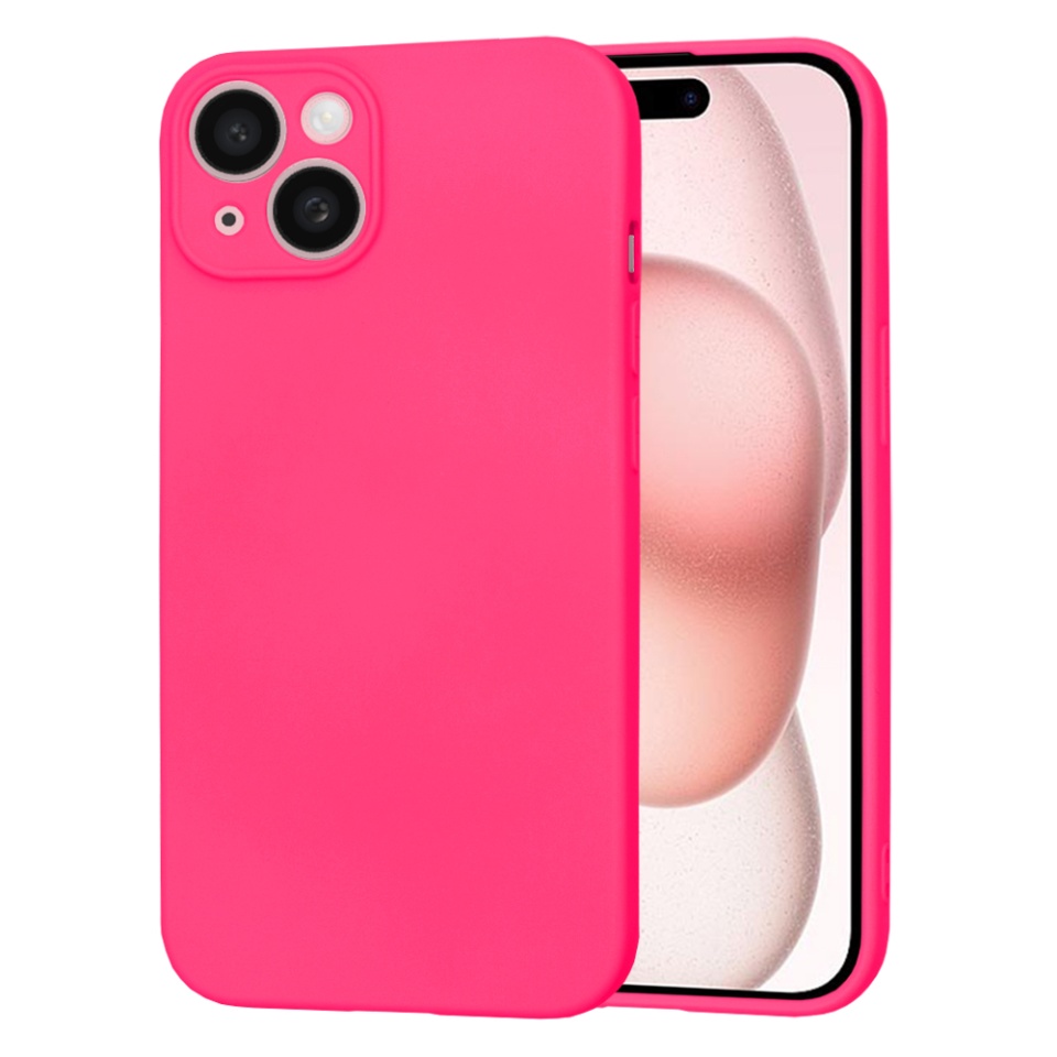 Husa pentru iPhone 15, SKYDDAR INNOVATION, din Silicon Catifelat, SoftElegance , Fucsia, set cu sticker