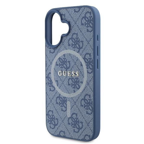 Husa pentru iPhone 16, 4G Ring Classic Logo MagSafe, Guess, Albastru - 5