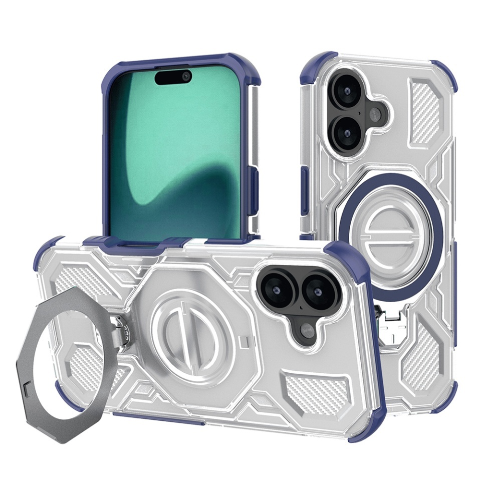 Husa pentru iPhone 16, Antisoc, SKYDDAR INOVATION, Carbon Shield PRO, Magsafe, set cu sticker, Albastru