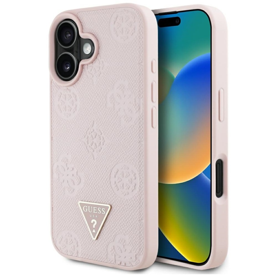 Husa pentru iPhone 16, Grained Triangle, Guess, Roz