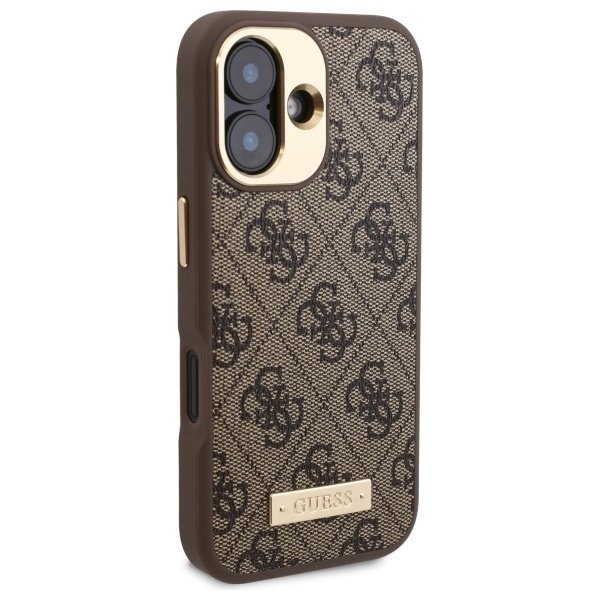 Husa pentru iPhone 16, Guess, Hardcase 4G Logo Plate MagSafe, Maro - 3 | YEO