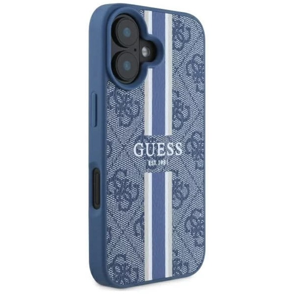 Husa pentru iPhone 16, Guess, Hardcase 4G Printed Stripes MagSafe, Albastru - 3 | YEO