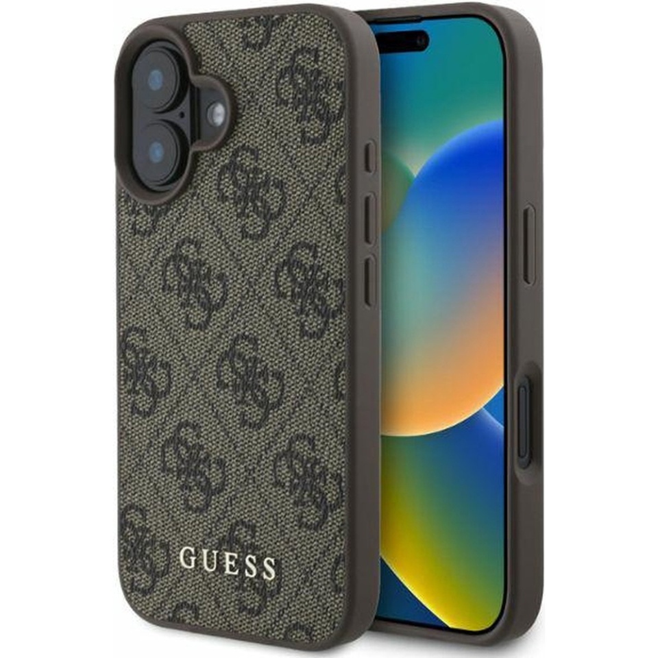 Husa pentru iPhone 16, Hardcase 4G Classic, Guess, Maro