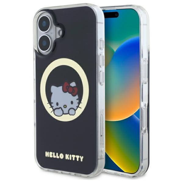 Husa pentru iPhone 16, Hardcase IML, Hello Kitty - Negru